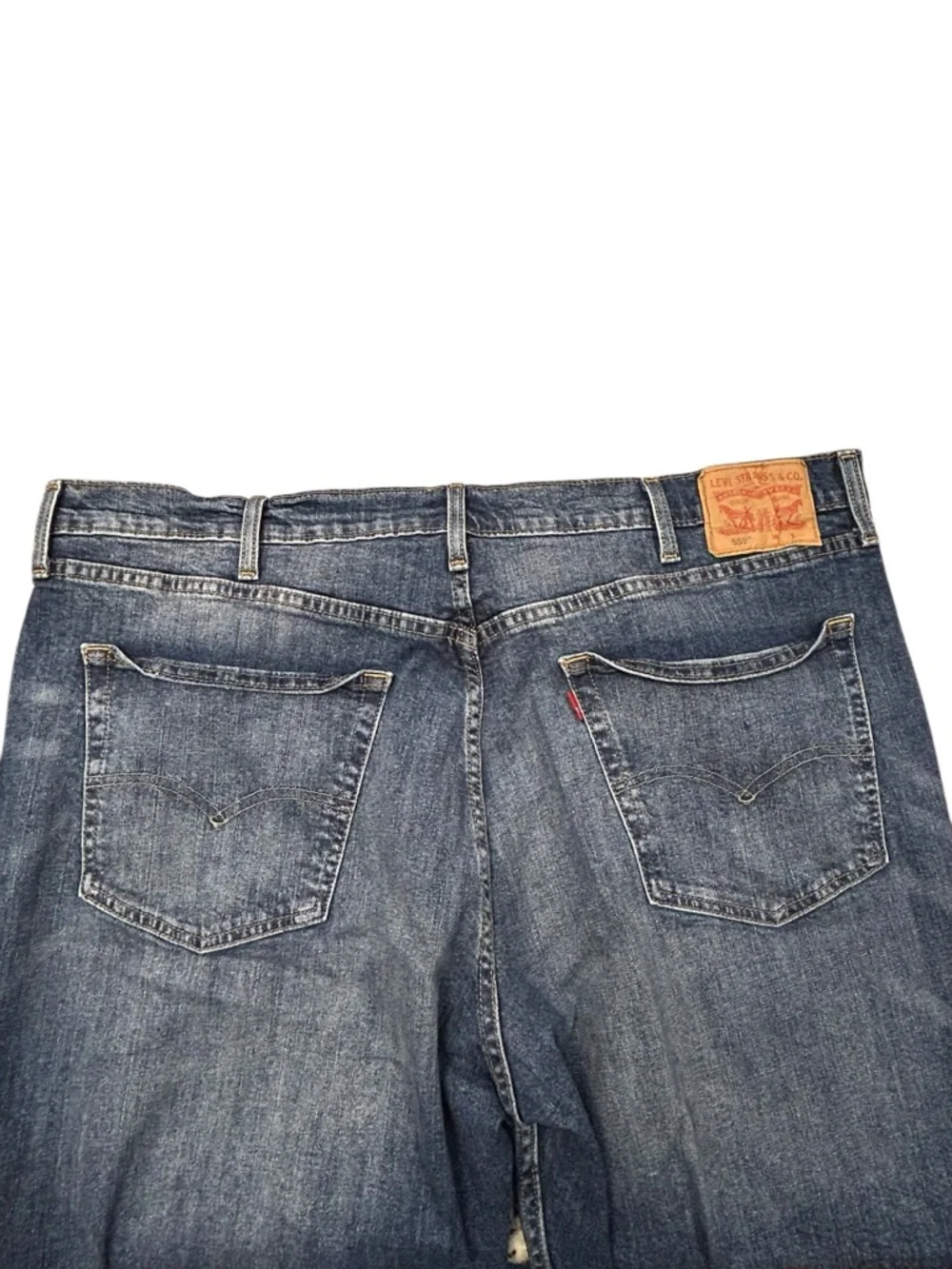 Levi's 559 Men's Whiskered Stretch Blue Straight Relaxed‎ Jeans 44x32 Distressed